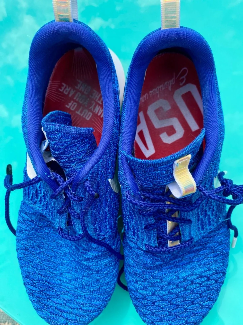 Nike Men’s Flyknit Athletic Sneakers - Blue with White Accents - Picture 4 of 6